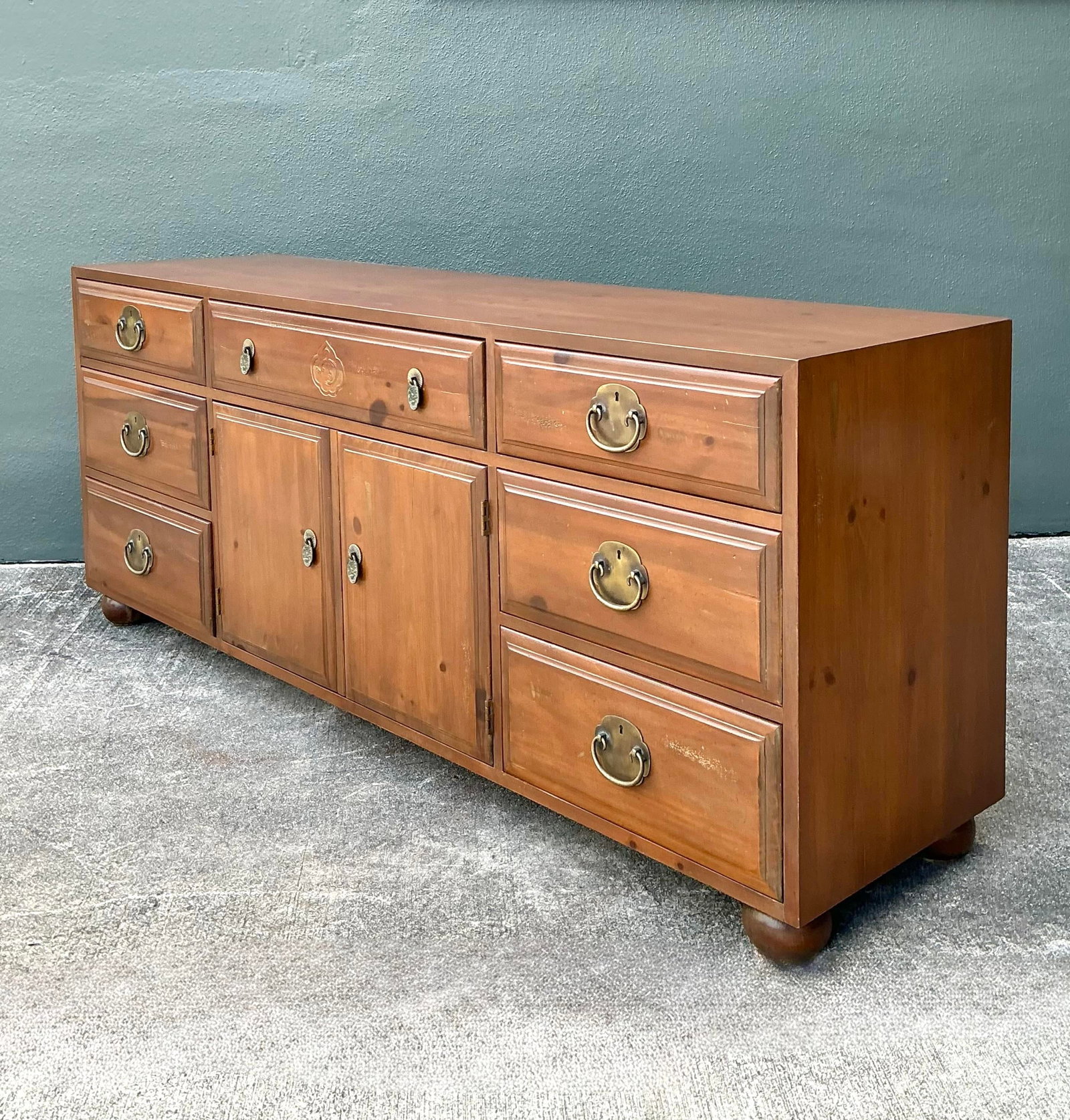 Henredon Pine Sideboard with Brass Batwing Pulls - 8