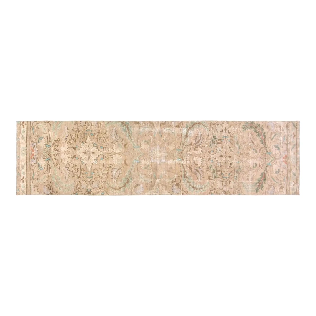 Turkish Wool Runner Rug Hand Knotted 2'3'' x 9'8'' Vintage Design: Turkish Wool Runner Rug Hand Knotted 2'3'' x 9'8'' Vintage Design This vintage Turkish rug is hand-knotted from wool using traditional rug-making techniques, blending classic craftsmanship with a mode