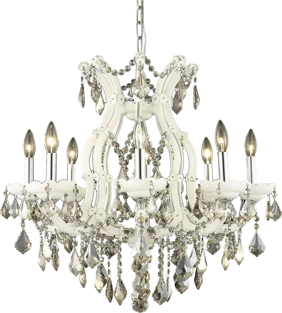 9-Light Maria Theresa Bowl Chandelier Royal-Cut Crystal Gold Teak: 9-Light Maria Theresa Bowl Chandelier Royal-Cut Crystal Gold Teak This Maria Theresa chandelier features a classic Baroque style with a gold teak finish and royal-cut crystal accents. Designed in an a