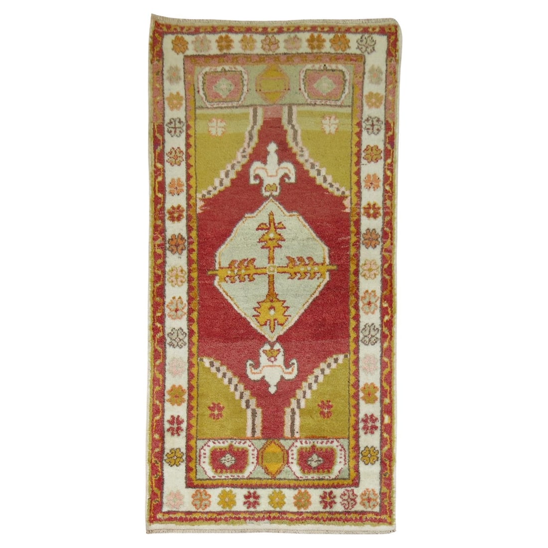 Vibrant Vintage Turkish Oushak Wool Throw Rug 33 x 60 in: Vibrant Vintage Turkish Oushak Wool Throw Rug 33 x 60 in This vibrant vintage Turkish Oushak throw rug features a stunning array of colors and intricate designs, perfect for adding character to any sp