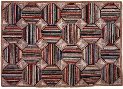 Traditional 3x5 Hand-Hooked Wool Rug with Greige Diamond Pattern (1 of 1)