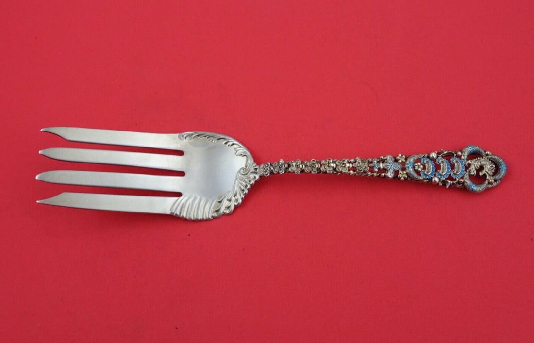 Enameled Sterling Cold Meat Fork by French & Franklin Mfg. Co. 8 7/8 inches (1 of 2)