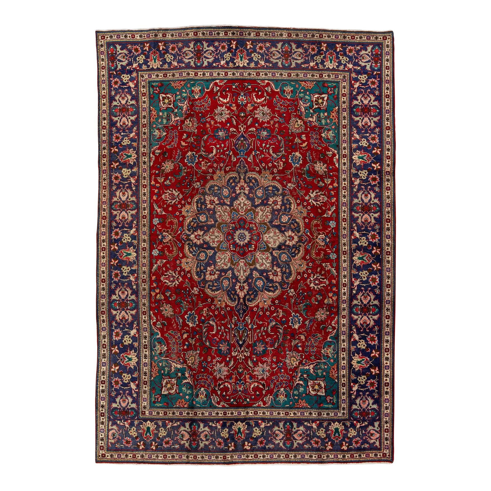 1950s Vintage Tabriz Persian Wool Rug Red Medallion Design 7'9 x 11'3 (1 of 8)