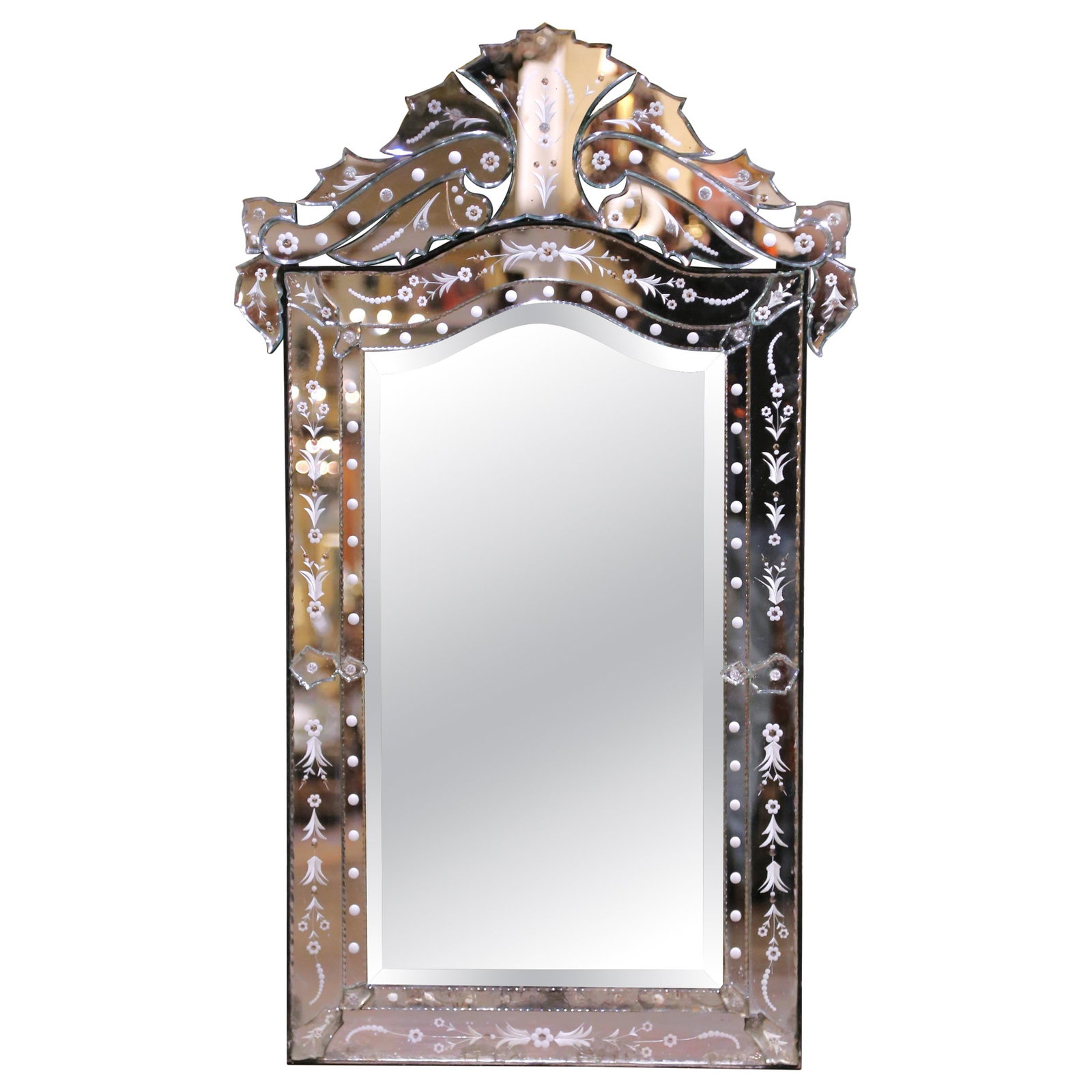 Italian Venetian Murano Wall Mirror with Etched Crest (1 of 8)