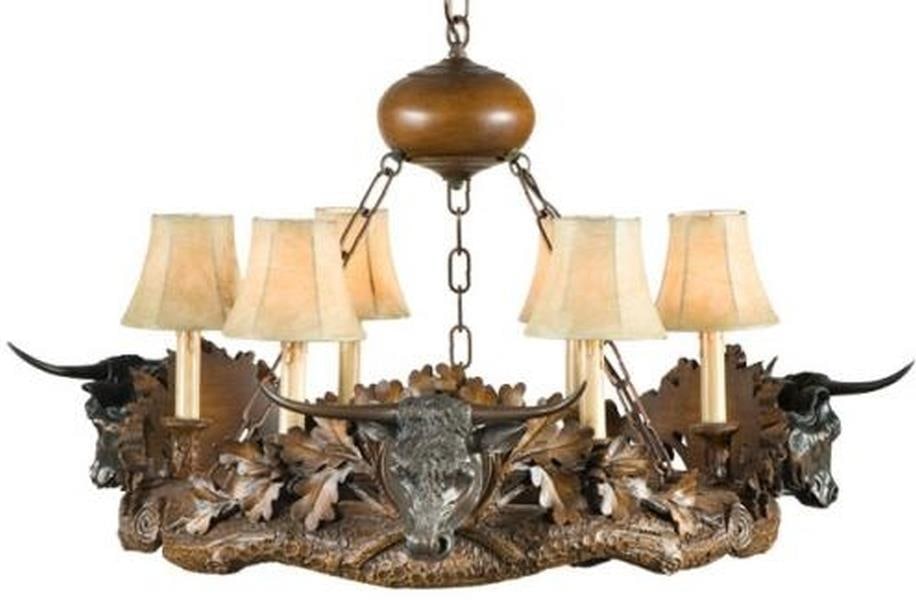 Rustic Longhorn Bowl Chandelier Lodge Style Faux Leather Shades (1 of 1)