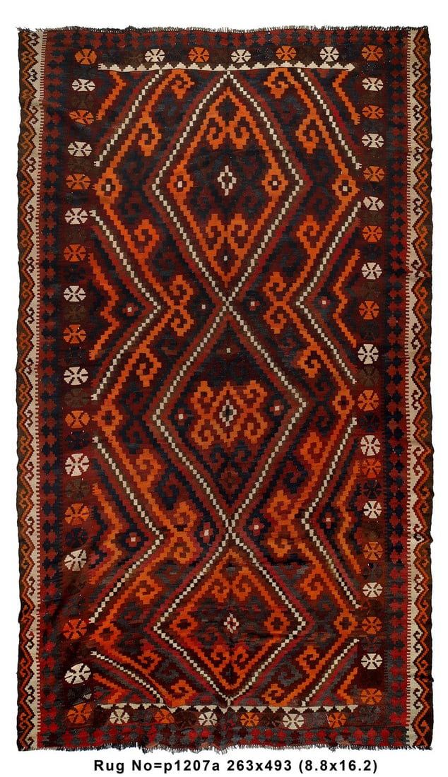 Vintage 1980s 8.8 x 16.2 Hand-Knotted Kilim Tribal Rug (1 of 8)