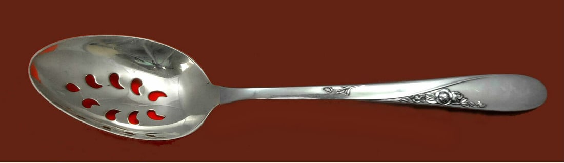 Easterling Rose Spray Sterling Silver 9-Hole Slotted Serving Spoon (1 of 2)