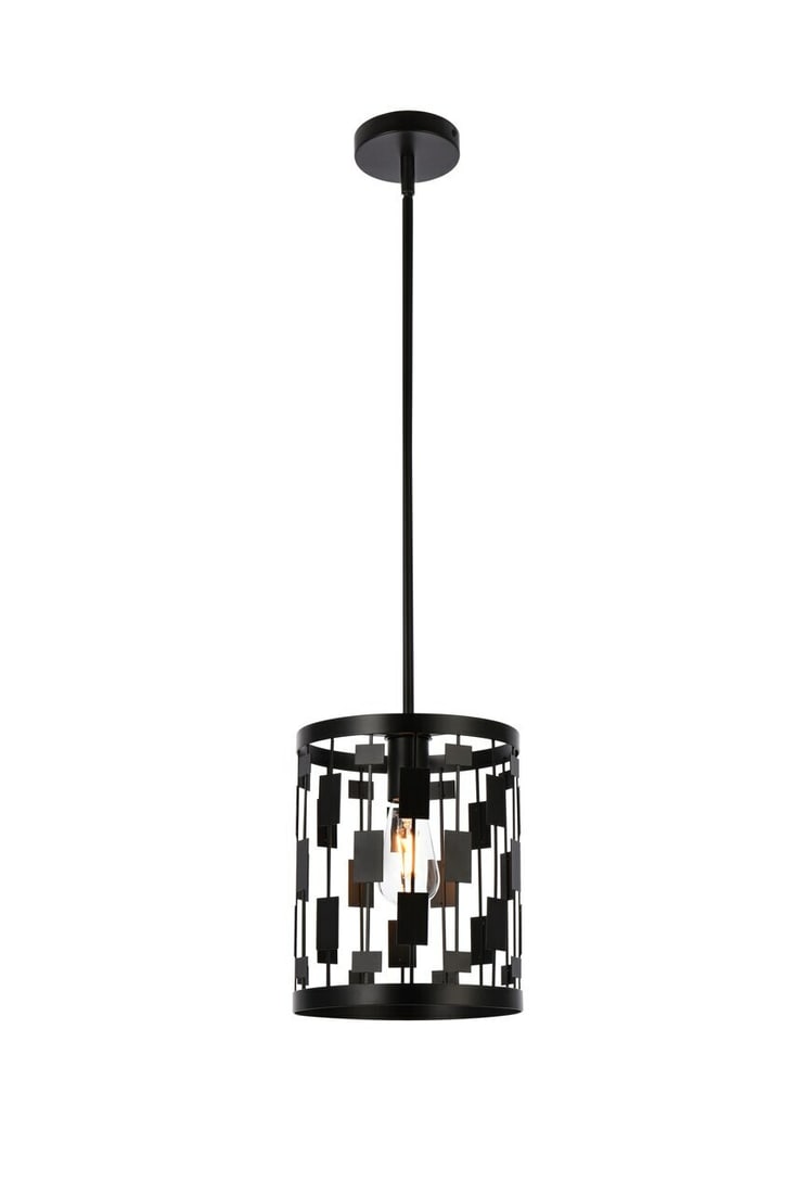 Levante 1-Light Black Iron Pendant for Dining or Kitchen by Living District: Levante 1-Light Black Iron Pendant for Dining or Kitchen by Living District This mid-century modern pendant chandelier features a round black iron shade and is designed for indoor use in spaces such a