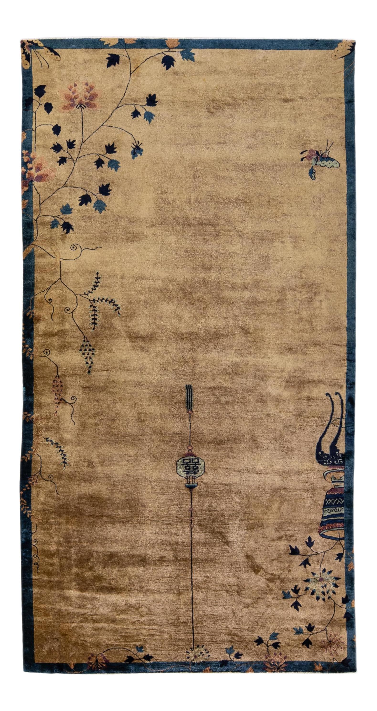 Antique Peking Handmade Wool Runner Rug Floral Design 7'7 x 14'10: Antique Peking Handmade Wool Runner Rug Floral Design 7'7 x 14'10 Discover the beauty of this exquisite antique Peking Chinese rug, hand-knotted with care. Featuring a rich brown field accented by a v