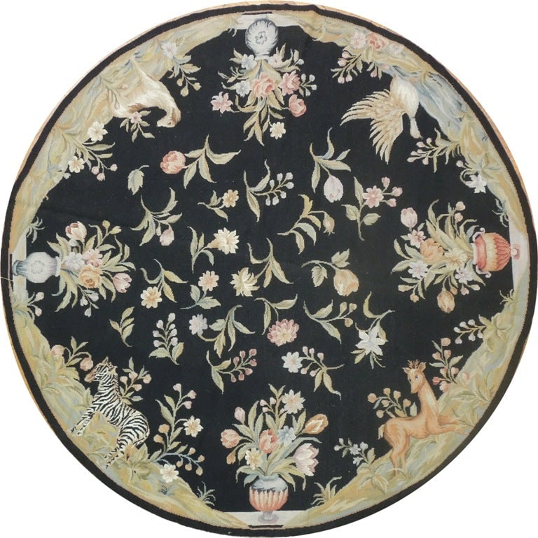 6' x 6' Round Black Needlepoint Area Rug Handmade in China (1 of 6)