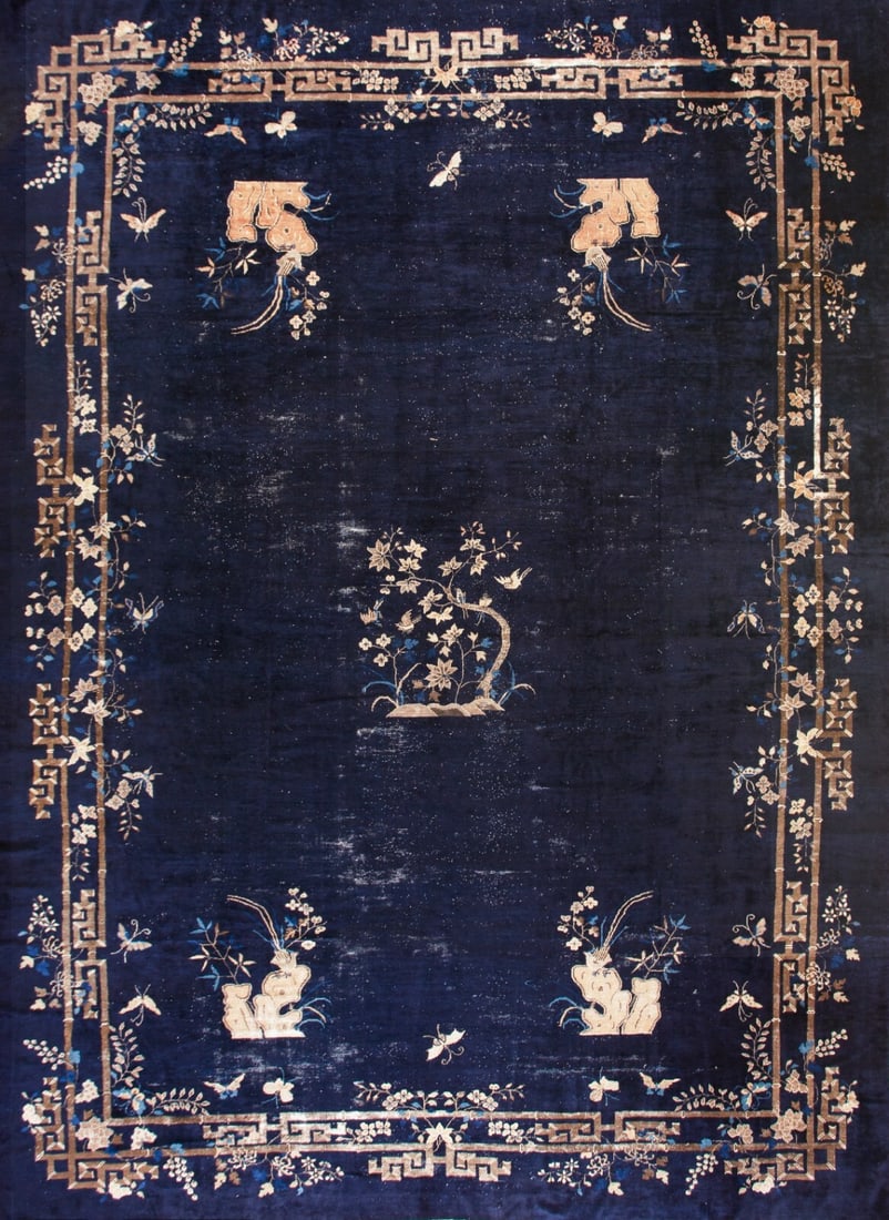 Antique Chinese Peking Art Deco Wool Rug 12'8 x 18 Blue (1 of 12)
