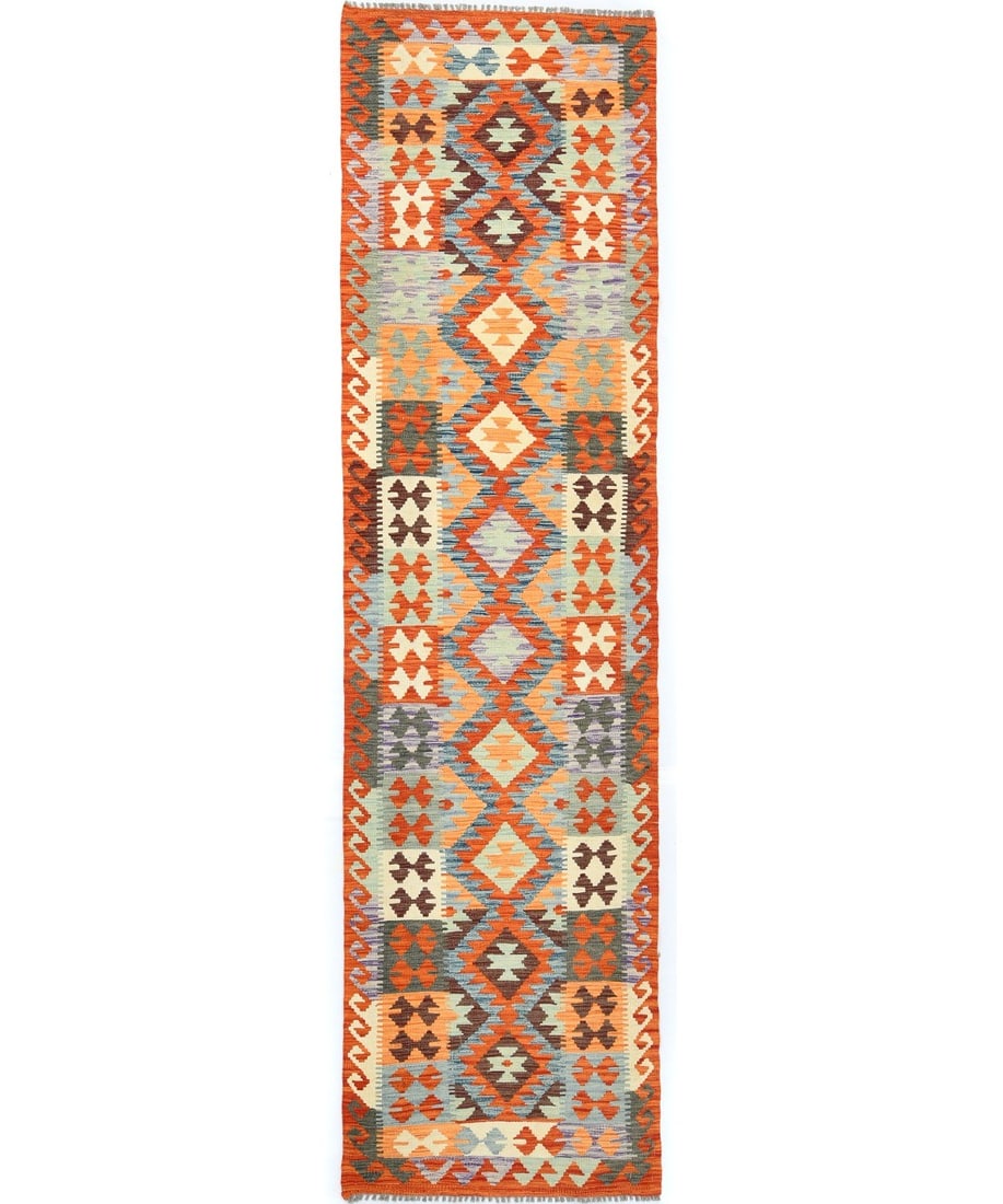 Hand-Woven Multicolored Geometric Kilim Runner Rug 2'7 x 9'8 (1 of 13)