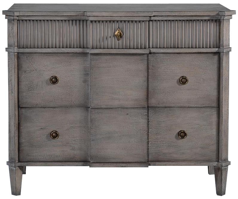 St. Denis Greige Chest of Drawers Solid Wood English Traditional: St. Denis Greige Chest of Drawers Solid Wood English Traditional Introducing the Elegant Greige St. Denis Chest of Drawers, a stunning piece that blends vintage charm with modern functionality. This c