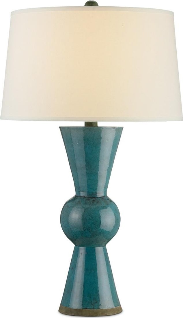 Currey Teal Terracotta Table Lamp Modern Lighting 31H Linen Shade (1 of 4)