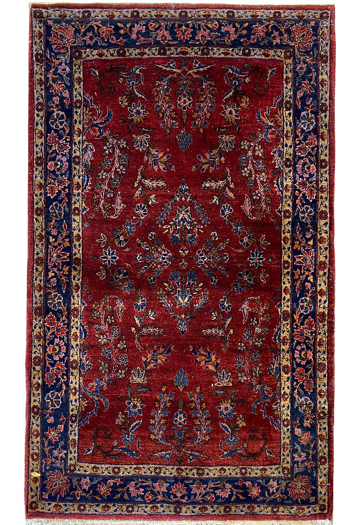 Antique Persian Sarouk Mohajeran 3.3 x 5.4 Rug 1930s: Antique Persian Sarouk Mohajeran 3.3 x 5.4 Rug 1930s Free continental US Shipping This exquisite Antique Persian Sarouk Mohajeran rug, measuring 3.3 x 5.4 feet, hails from the 1930s and showcases the 