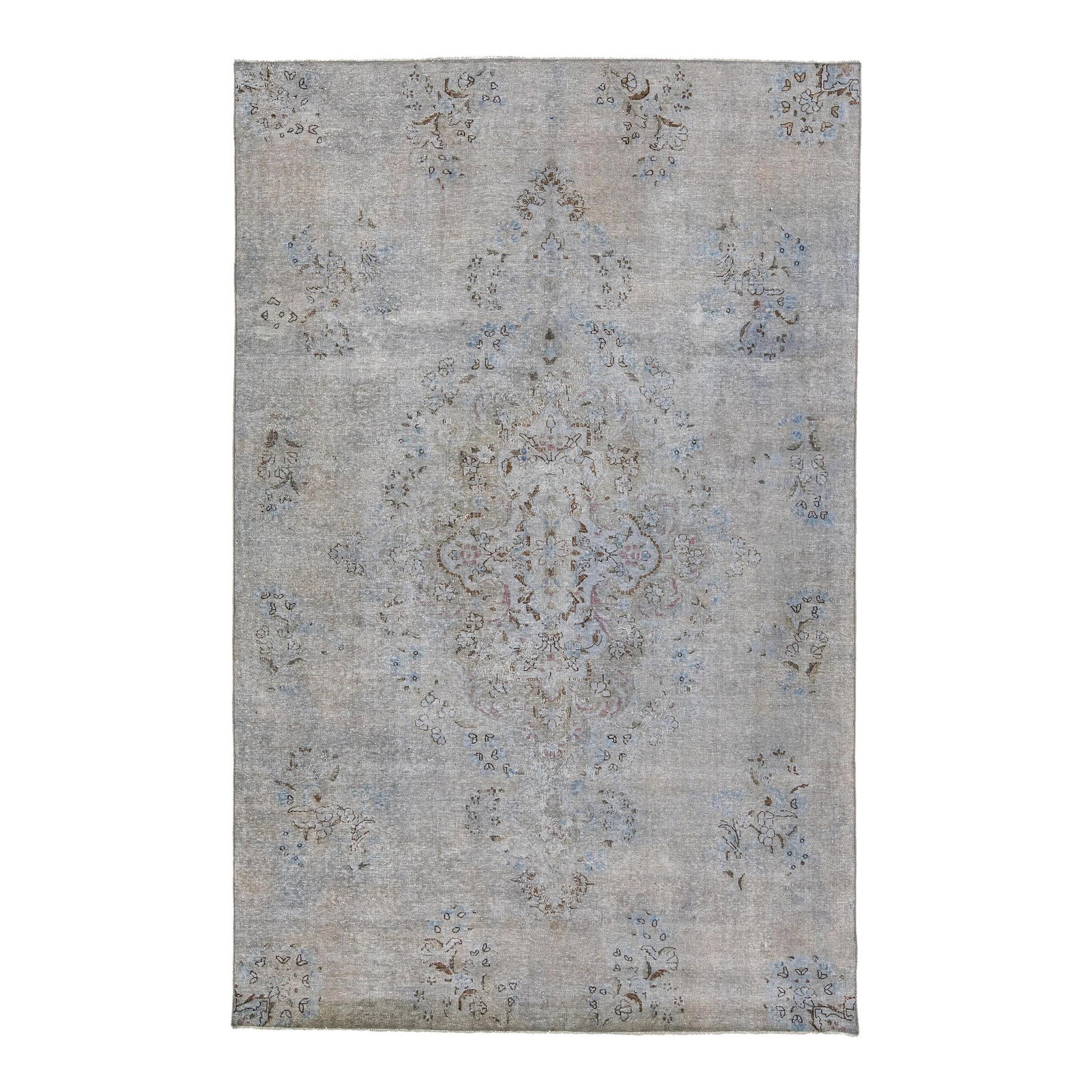 Vintage Persian Overdyed Gray Wool Rug 5'3 x 8'2 Medallion Design (1 of 8)