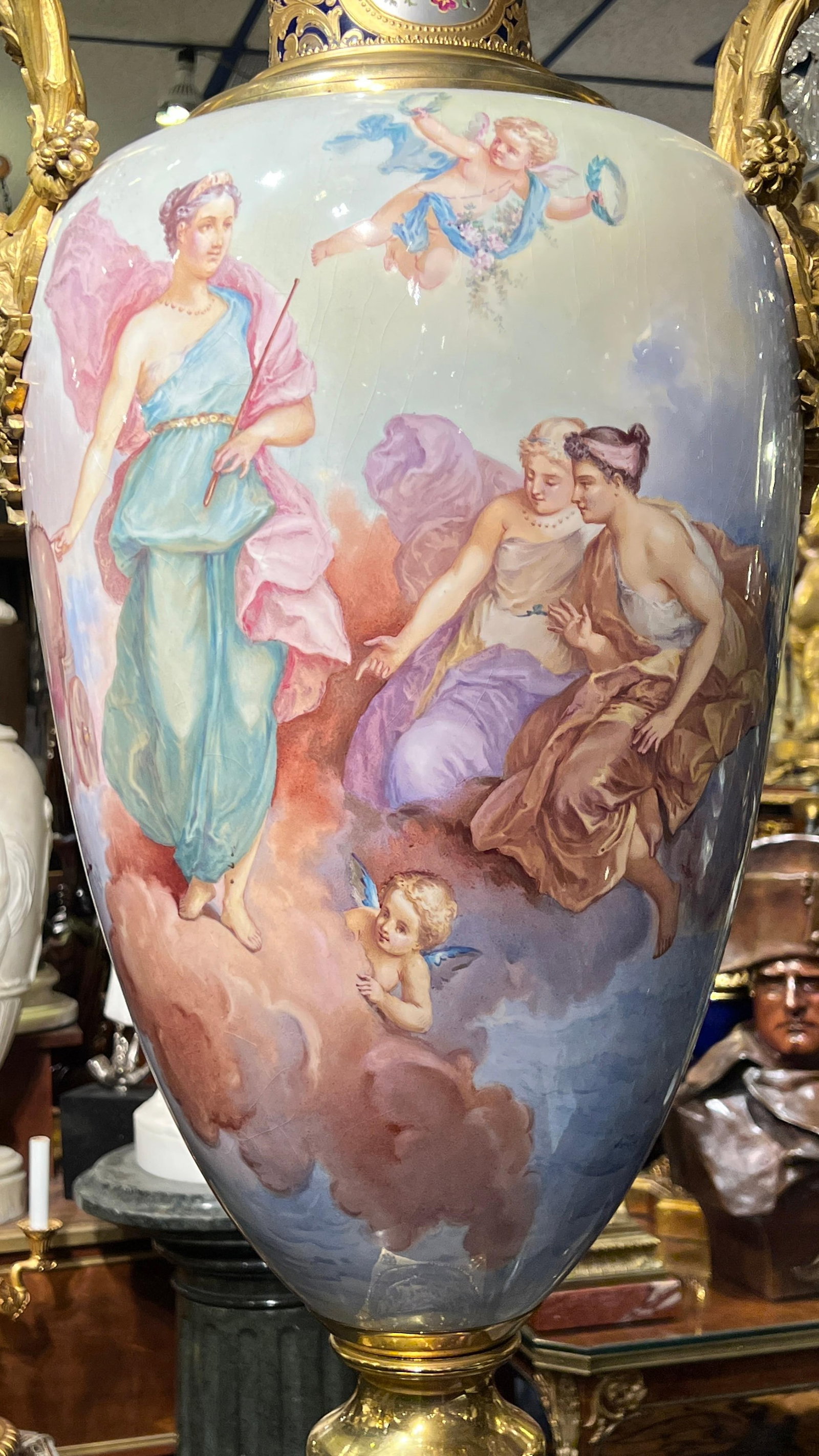 Palace Size Louis XVI Sevres Style Porcelain Vase with Gilt Bronze Mounts - 10