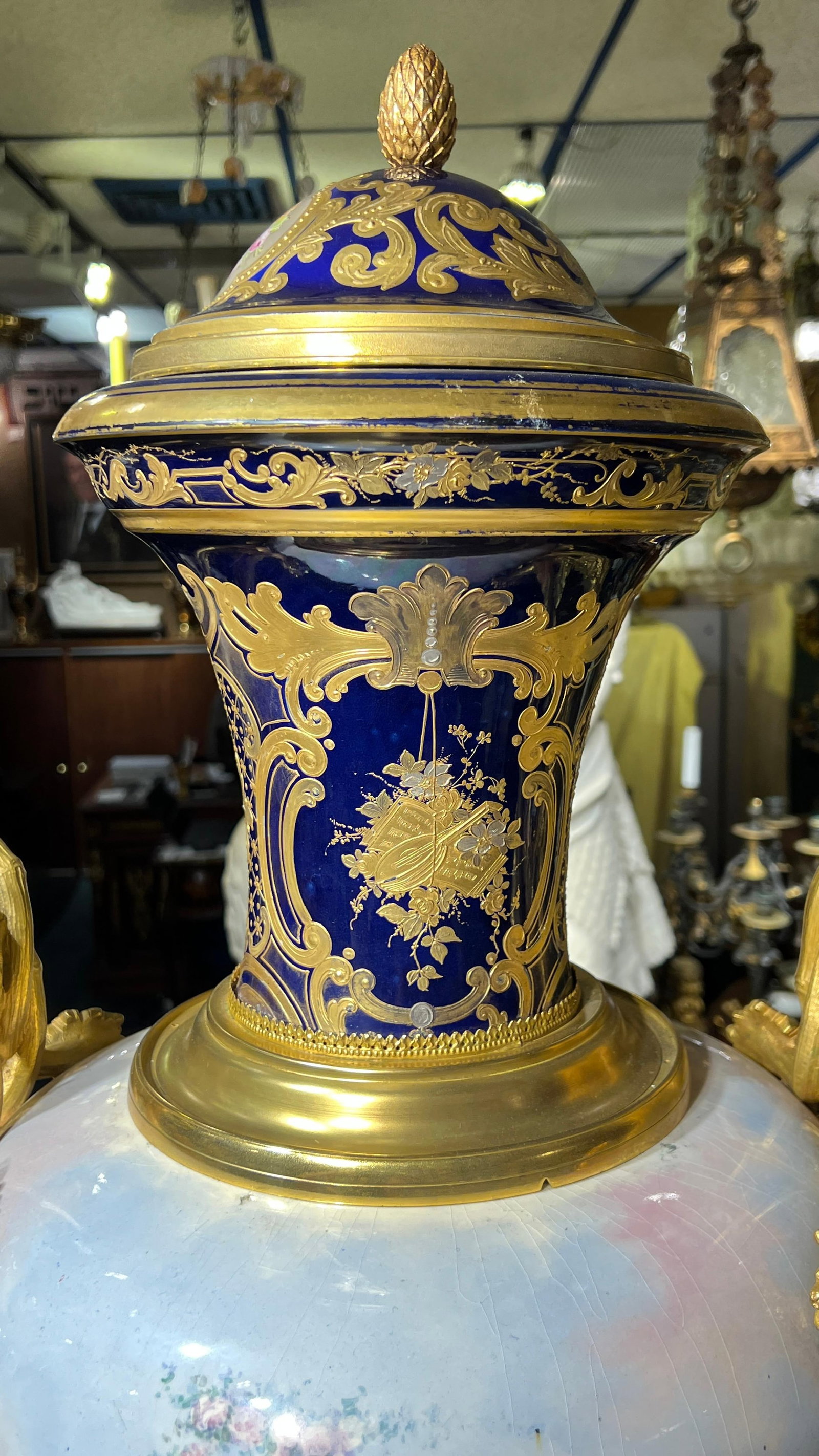 Palace Size Louis XVI Sevres Style Porcelain Vase with Gilt Bronze Mounts - 14