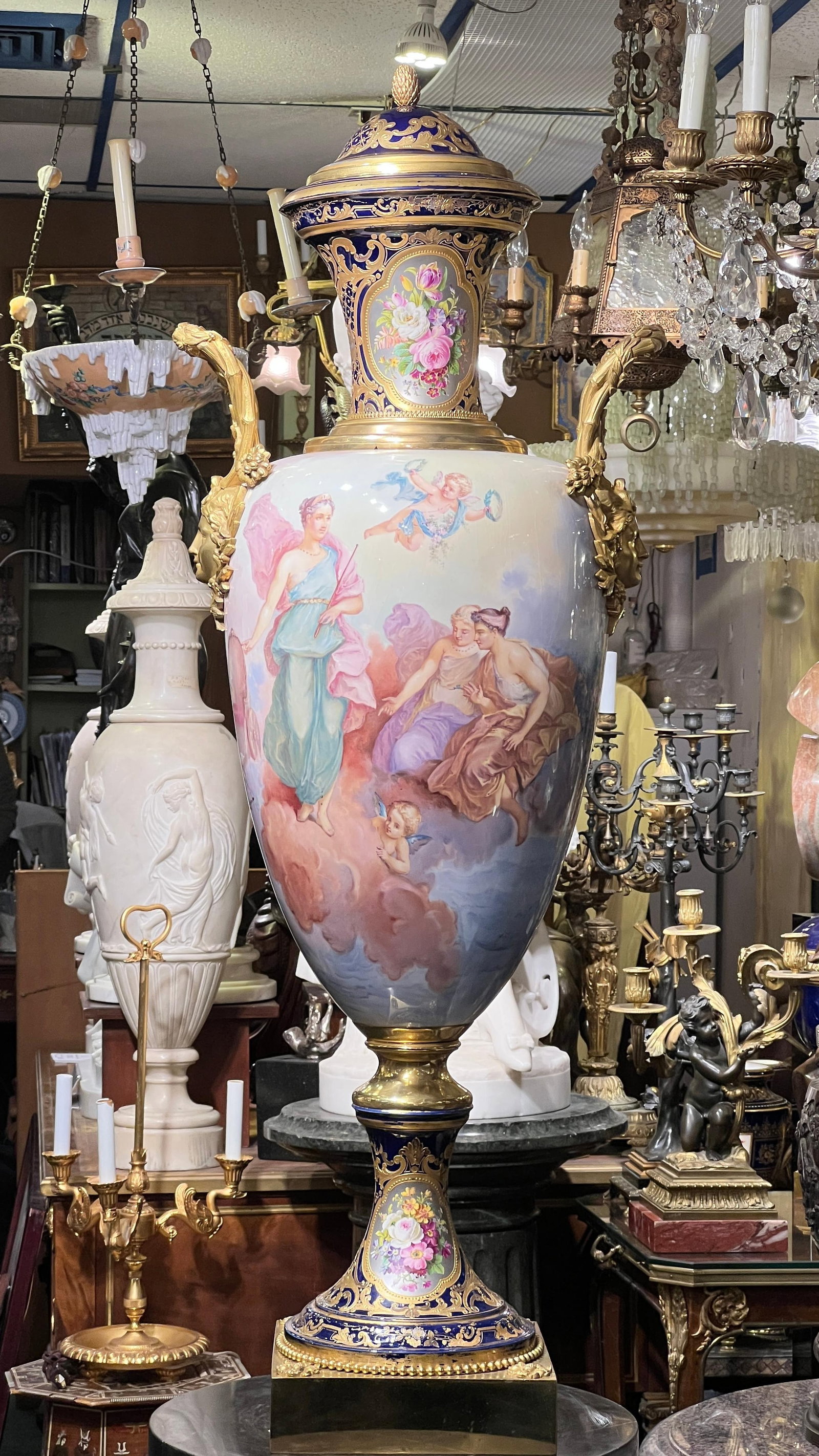 Palace Size Louis XVI Sevres Style Porcelain Vase with Gilt Bronze Mounts - 2