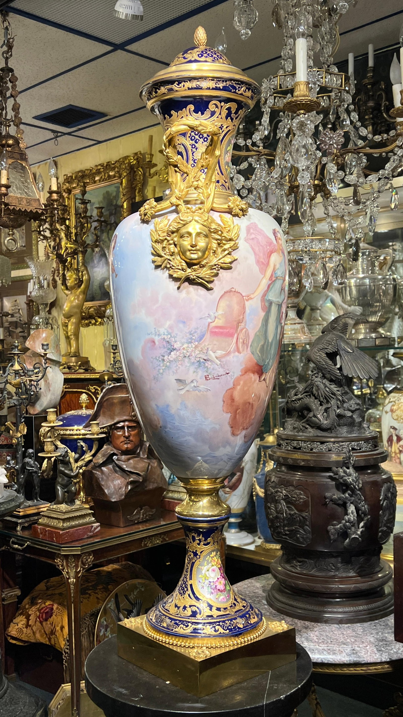 Palace Size Louis XVI Sevres Style Porcelain Vase with Gilt Bronze Mounts - 3