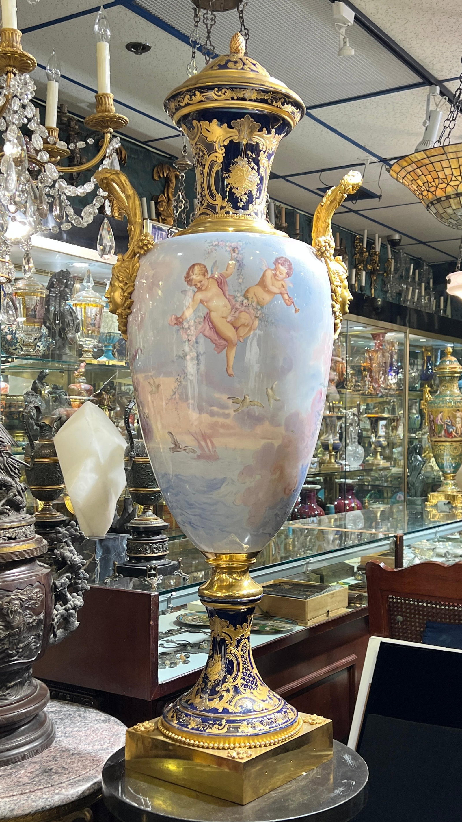 Palace Size Louis XVI Sevres Style Porcelain Vase with Gilt Bronze Mounts - 4