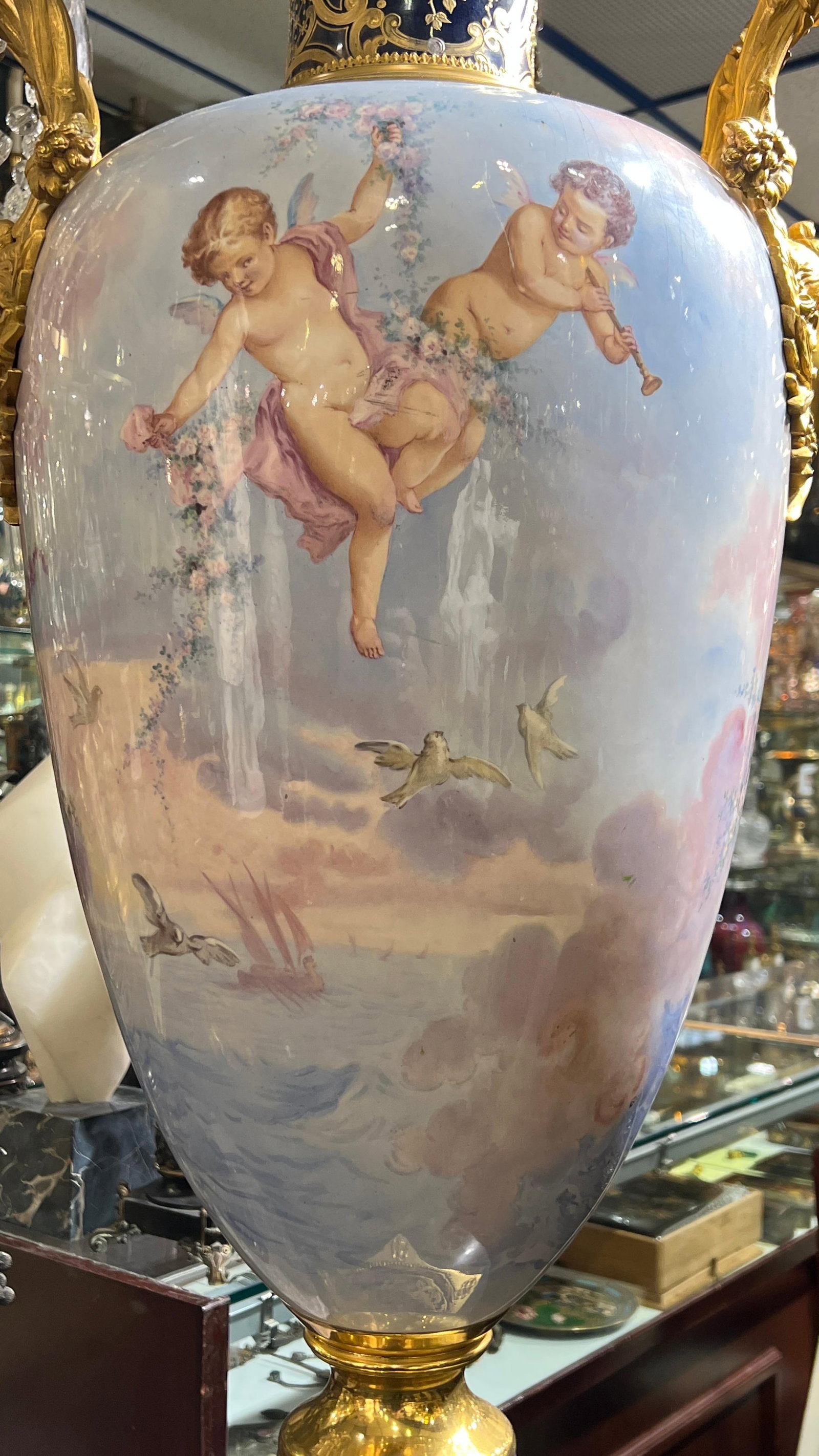 Palace Size Louis XVI Sevres Style Porcelain Vase with Gilt Bronze Mounts - 9
