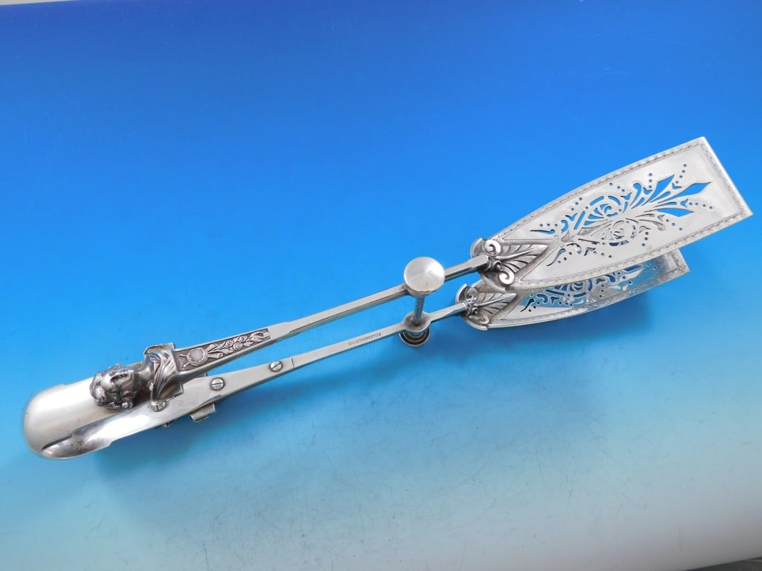 Gorham Bust Sterling Silver Asparagus Serving Tongs 11 3/4" Monogrammed Brite-Cut (1 of 10)