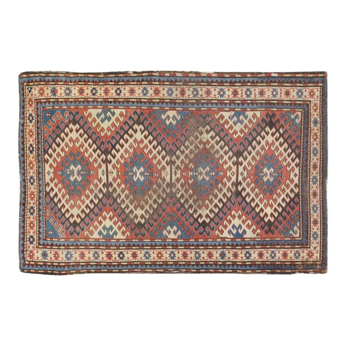 Handmade Wool Turkish Caucasian Area Rug 4'2'' x 6'8'': Handmade Wool Turkish Caucasian Area Rug 4'2'' x 6'8'' This antique Turkish Caucasian rug is hand-knotted from wool using traditional techniques, combining timeless craftsmanship with a versatile, mod