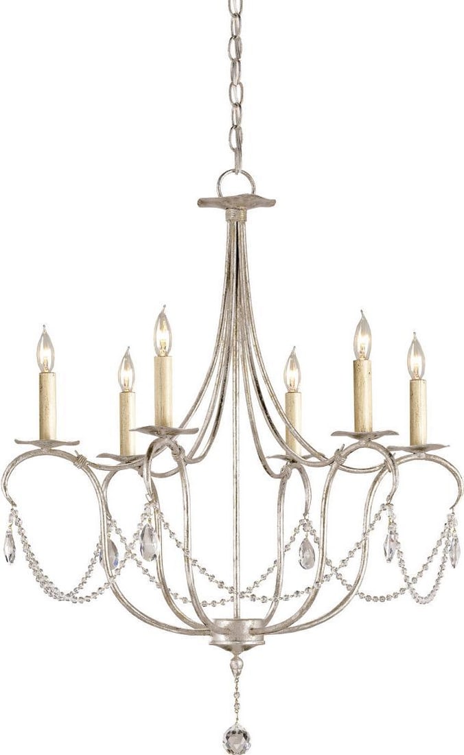 Currey Crystal Lights Chandelier Silver Leaf Louis XVI Style (1 of 2)