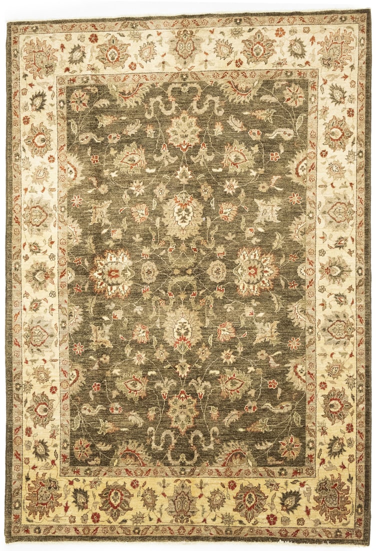 Handspun Wool Floral Peshawar Rug 6'0 x 8'8 Modern Decor: Handspun Wool Floral Peshawar Rug 6'0 x 8'8 Modern Decor Enhance your space with this exquisite Handspun Wool Floral Peshawar Oriental Rug, a stunning addition to any decor. This licensed reproduction