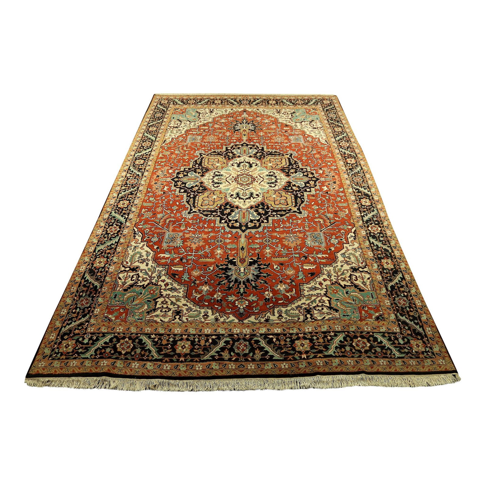 Vintage Heriz Pattern 12' x 19' Hand Knotted Wool Rug: Vintage Heriz Pattern 12' x 19' Hand Knotted Wool Rug This stunning Vintage Heriz Pattern rug measures approximately 12 x 19 feet and is crafted from 100% high-quality wool. With vibrant colors and an