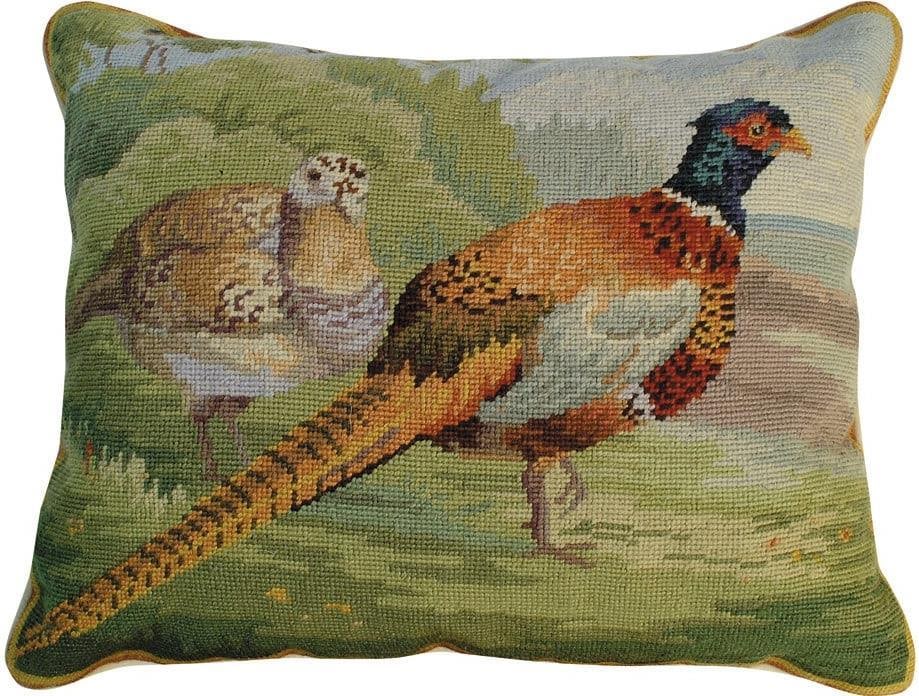 Rustic Needlepoint Pillow with Pheasants Design 16x20 (1 of 1)