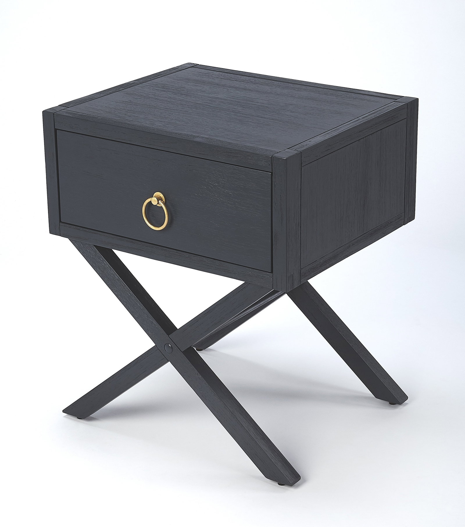 Butler Transitional Square Blue Nightstand with Glam Accents (1 of 6)