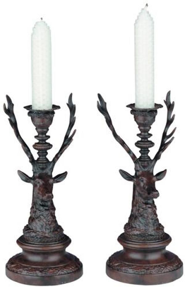 Rustic Lodge Style Hand-Painted Deer Candleholders Pair (1 of 1)