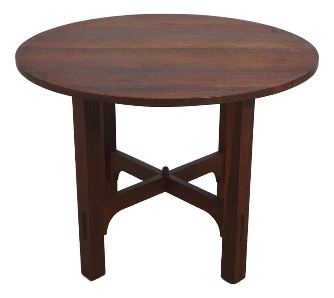 40 Inch Round Wood Table Signed by Gustav Stickley Circa 1900 (1 of 10)