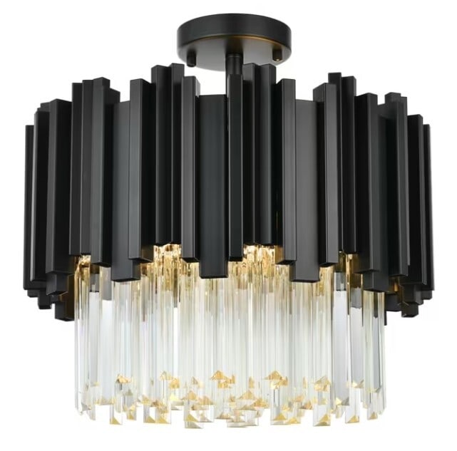 Willow Black Crystal Flush Mount Chandelier 4 Light 16 inch: Willow Black Crystal Flush Mount Chandelier 4 Light 16 inch This modern flush mount chandelier features a black frame with clear Royal Cut crystals, offering a sophisticated look for various indoor sp