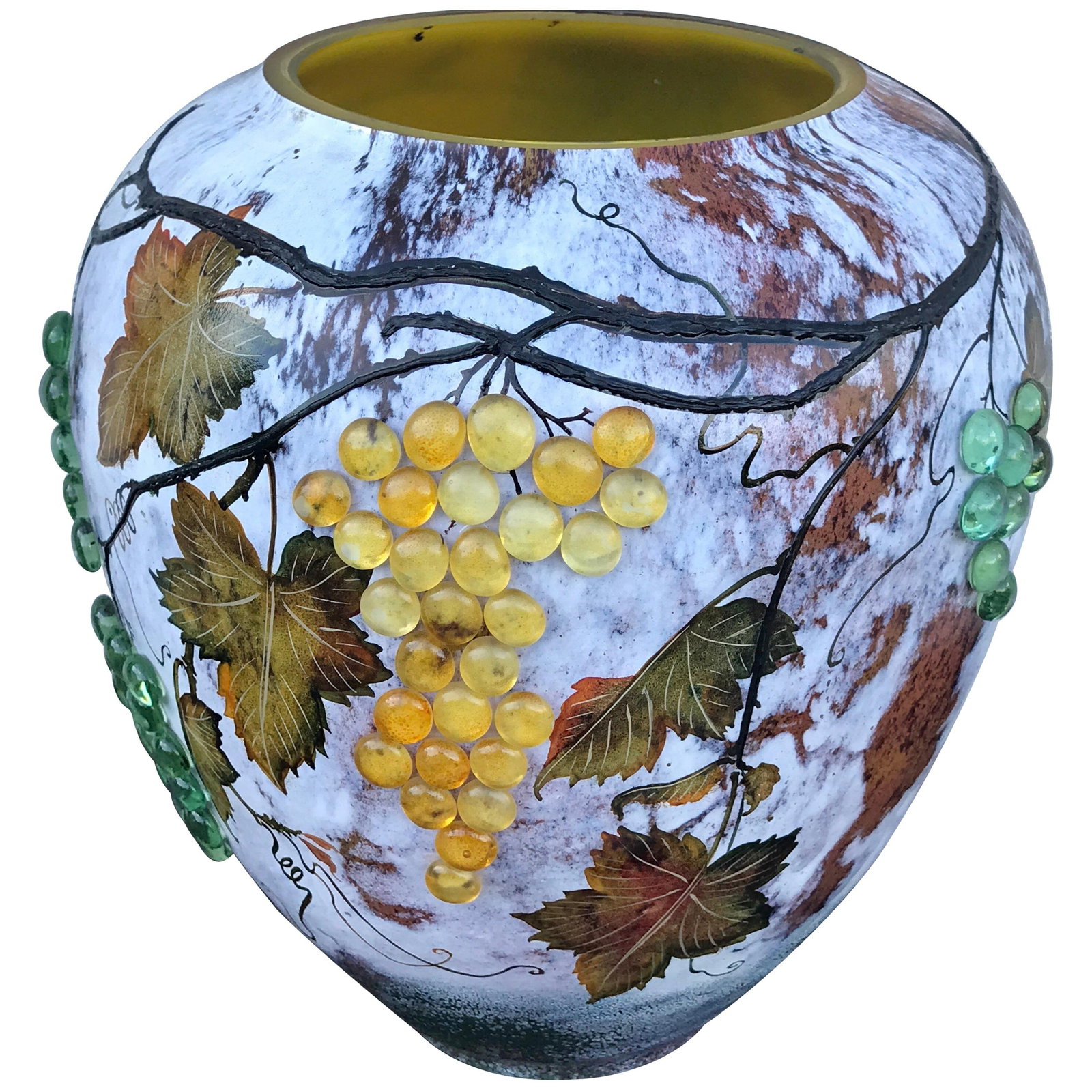 Large Art Glass Vase with Grapes Daum Nancy Style 15 in (1 of 18)