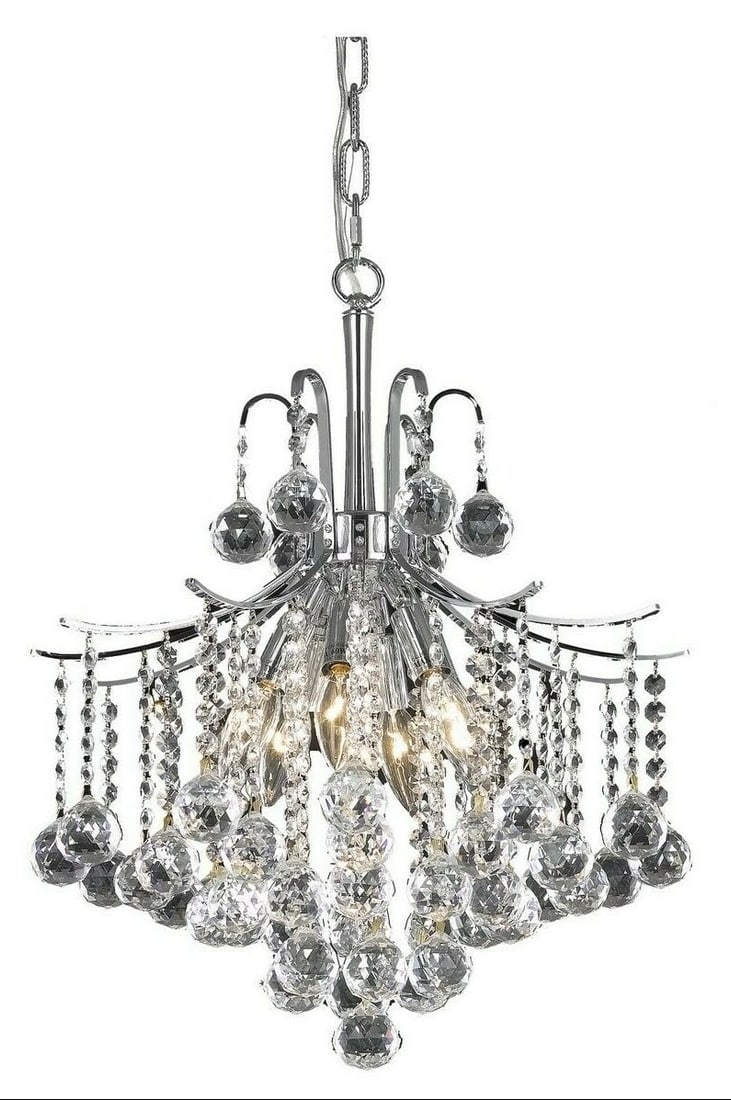 Amelia 6 Light Chrome Crystal Pendant Chandelier 17 inch: Amelia 6 Light Chrome Crystal Pendant Chandelier 17 inch This modern crystal chandelier pendant features a chrome frame and royal cut clear crystals, creating a striking centerpiece for any indoor spa