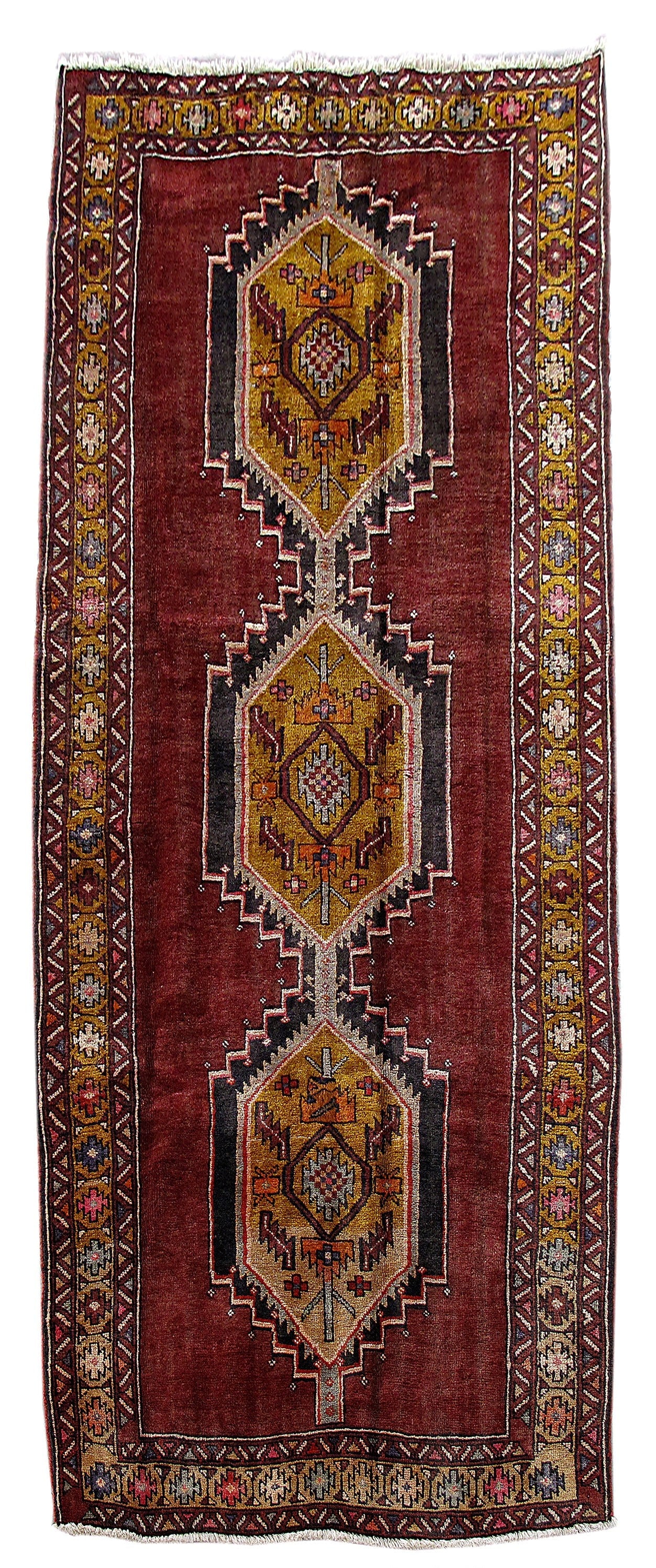 Bright Yellow Persian Ardebil Rug 4'2 x 10'3 Handmade Wool (1 of 6)