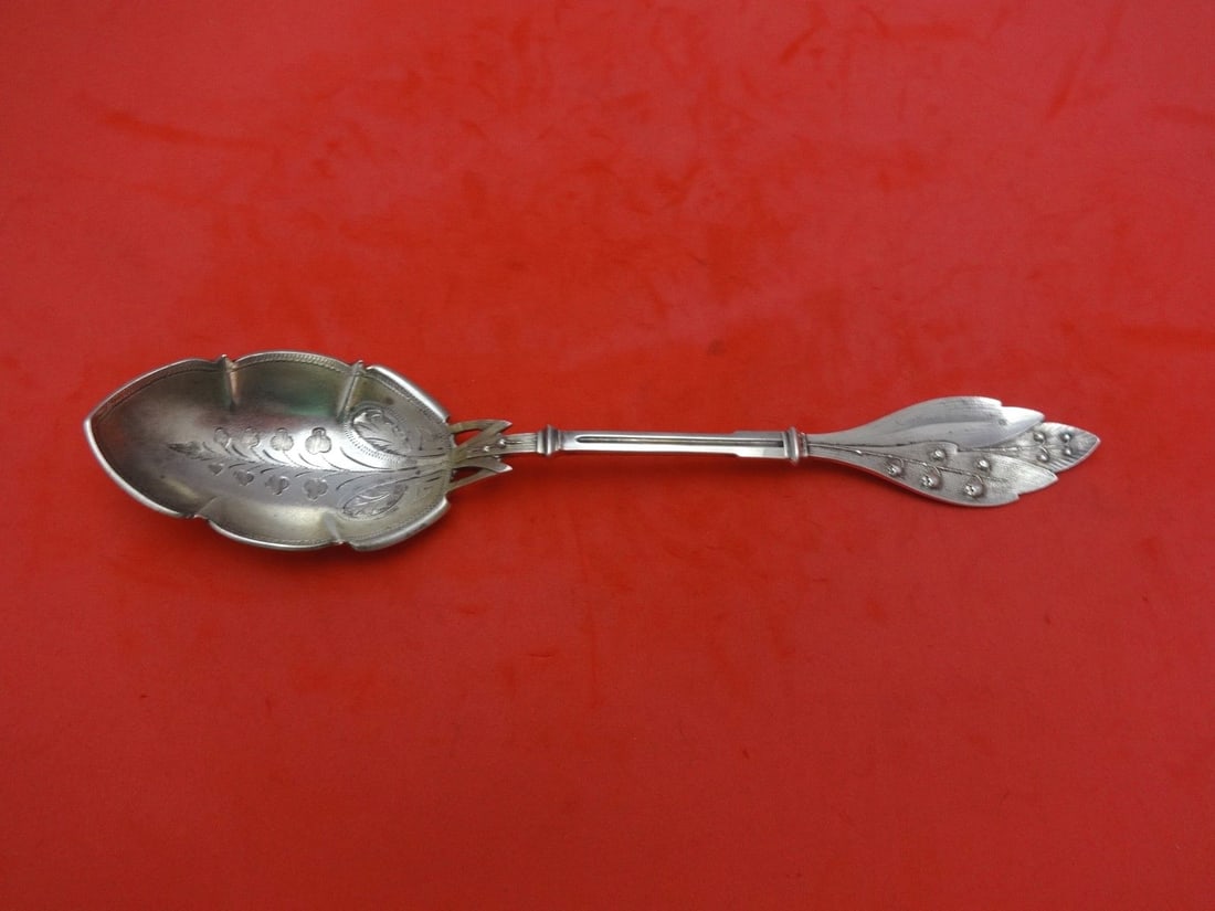 Wood & Hughes Sterling Silver Preserve Spoon Lily of the Valley 7 1/4" Brite-Cut (1 of 1)