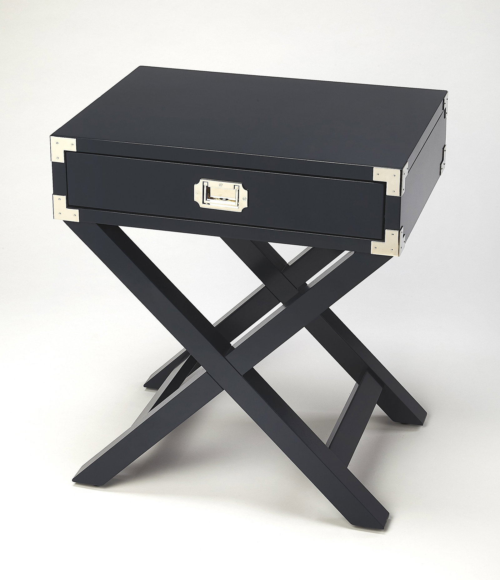 Butler Blue Campaign Style Rectangular Side Table with Drawer (1 of 5)