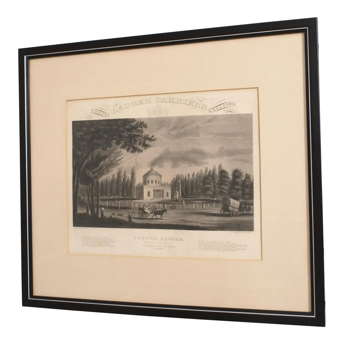Ab Walters C.1860 Framed Engraving Fairmount Park Philadelphia: Ab Walters C.1860 Framed Engraving Fairmount Park Philadelphia This exquisite framed and matted engraving by Ab Walters showcases a vibrant scene of Fairmount Park in Philadelphia, dating back to circ