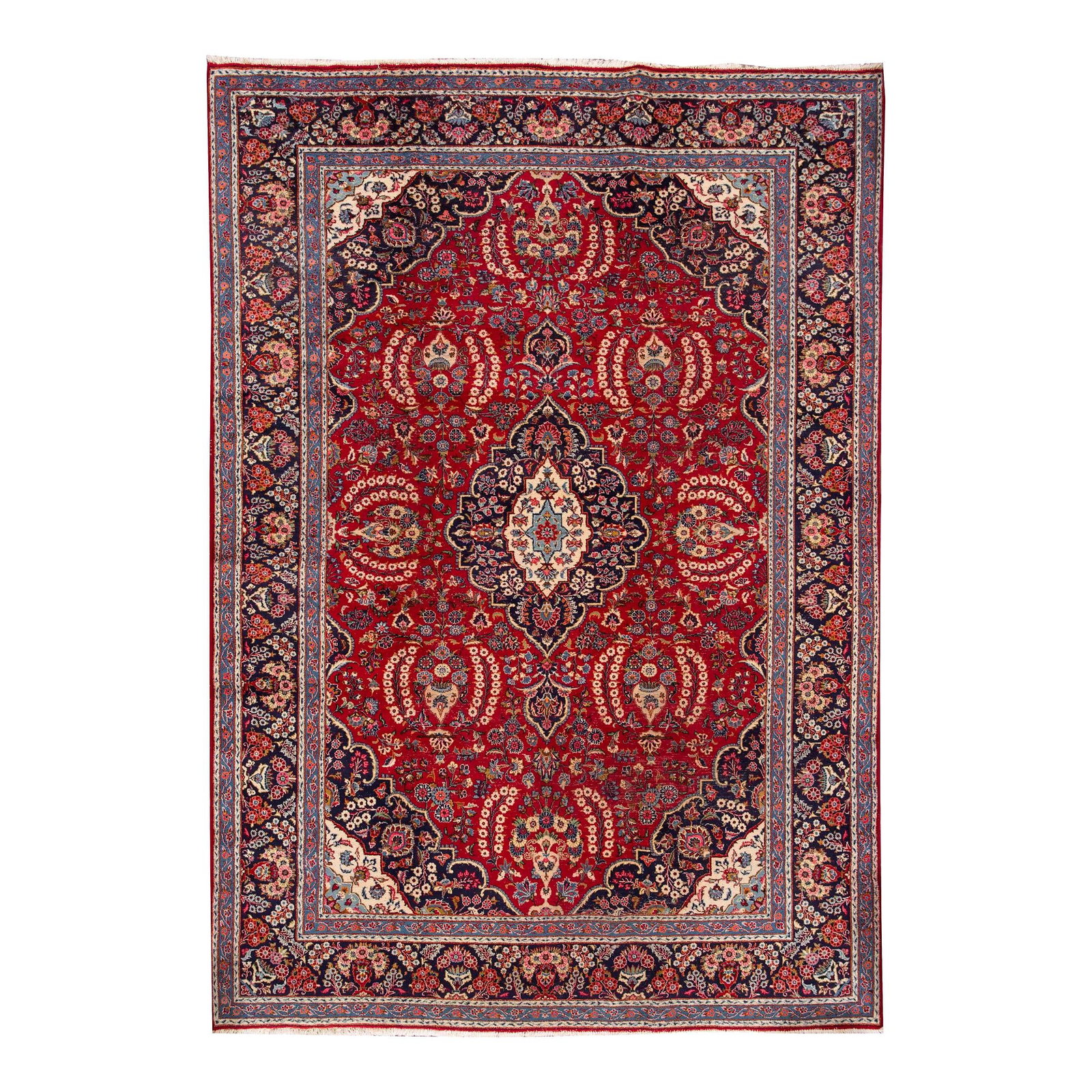 Stunning Vintage Persian Tabriz Ruby Red Wool Medallion Rug 9'11 x 13'7: Stunning Vintage Persian Tabriz Ruby Red Wool Medallion Rug 9'11 x 13'7 This exquisite vintage Persian Tabriz rug features a hand-knotted construction with a striking ruby-red field. The design showca