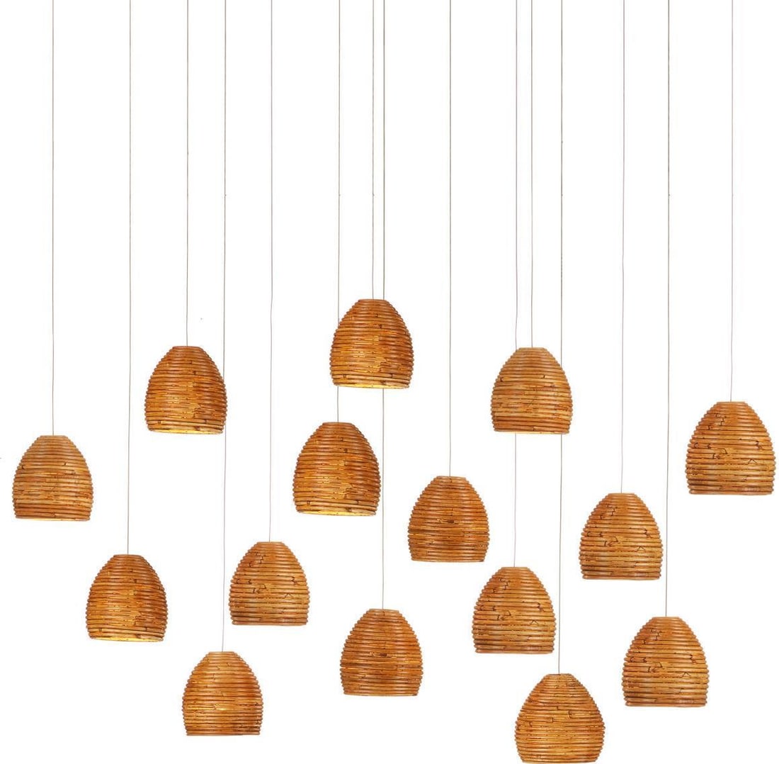 Currey Beehive Rattan Multi-Drop Pendant Light 15 Bulbs Coastal Style (1 of 4)