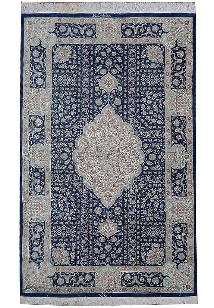 4.4 x 6.9 Silk Persian Qum Rug 600 KPSI Handwoven Signed: 4.4 x 6.9 Silk Persian Qum Rug 600 KPSI Handwoven Signed Free continental US Shipping Discover the exquisite 4' x 7' Super Fine Silk Persian Qum Rug, a masterpiece of Persian craftsmanship from Qum, I