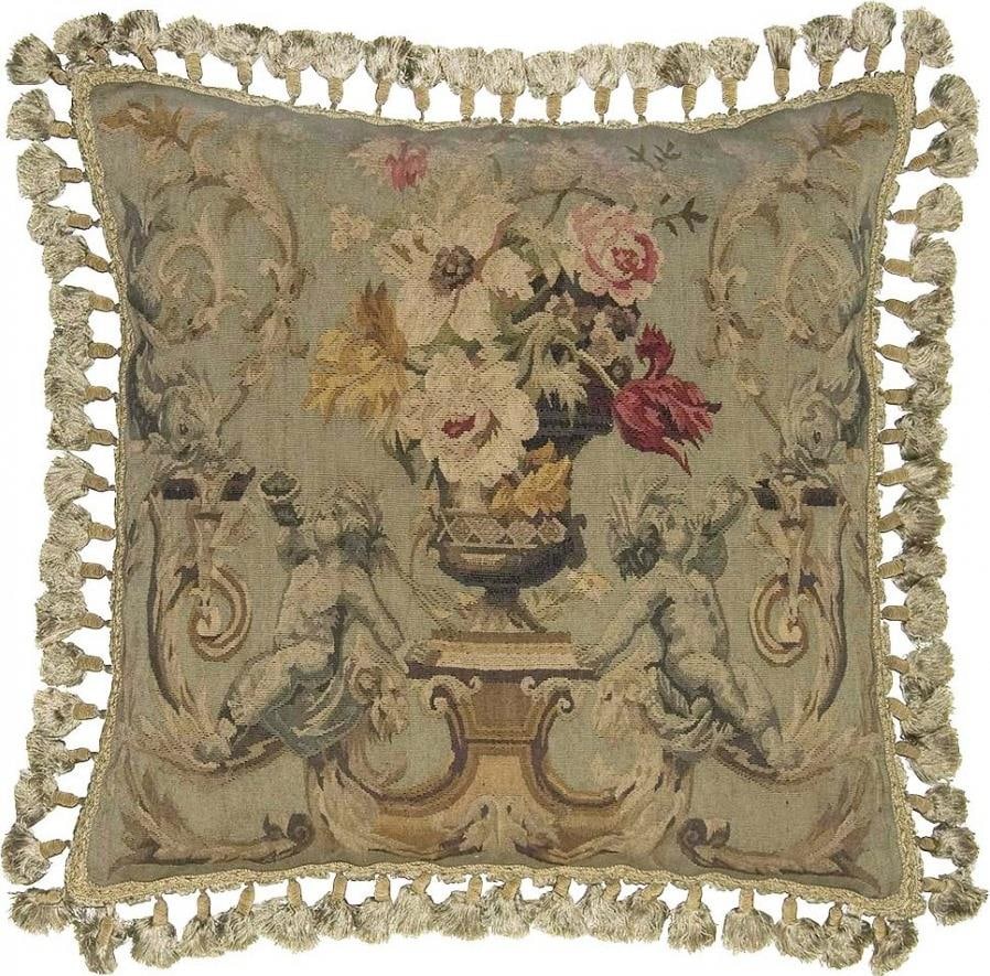 Provence Home Handmade Aubusson-Style Olive Throw Pillow 24x24 (1 of 1)