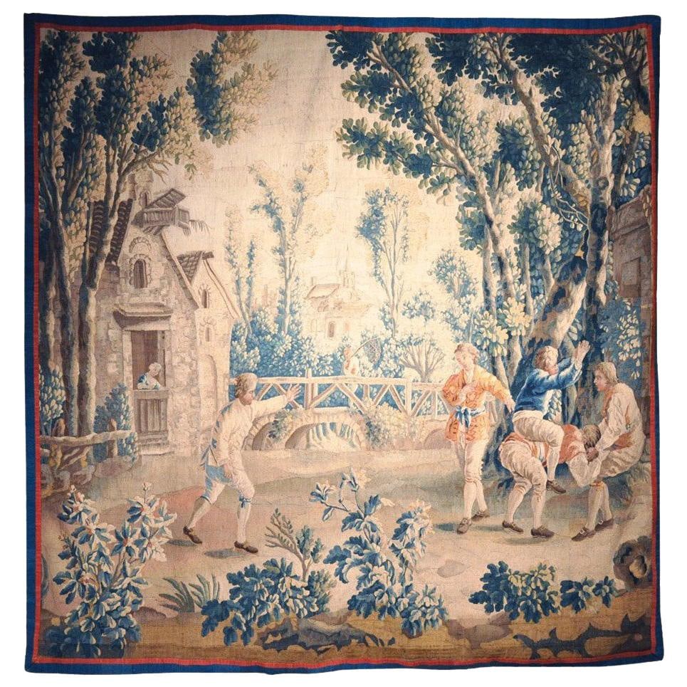 18th Century Aubusson Tapestry Le Cheval Fondu by Jean-Baptiste Huet: 18th Century Aubusson Tapestry Le Cheval Fondu by Jean-Baptiste Huet Experience the charm of 18th-century French artistry with this exquisite Aubusson tapestry titled "Le Cheval Fondu," attributed to 