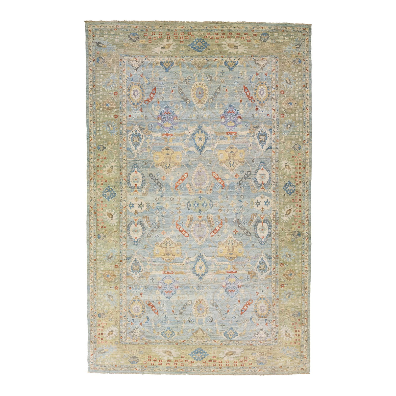 Mid 20th Century Persian Sultanabad Blue Floral Wool Rug 12'10 x 20'2: Mid 20th Century Persian Sultanabad Blue Floral Wool Rug 12'10 x 20'2 This stunning mid 20th century modern Persian Sultanabad rug features a hand-knotted wool construction with a vibrant blue field. 