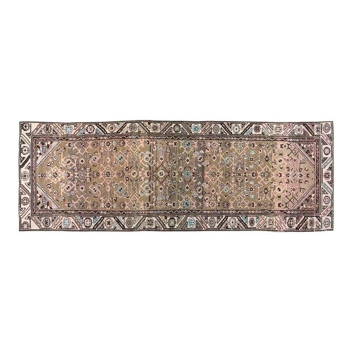 Turkish Wool Runner Hand Knotted Tan Rug 3'2'' x 9'5'' Vintage: Turkish Wool Runner Hand Knotted Tan Rug 3'2'' x 9'5'' Vintage This vintage Turkish wool rug is hand-knotted using traditional techniques, combining timeless craftsmanship with a modern design sensibi