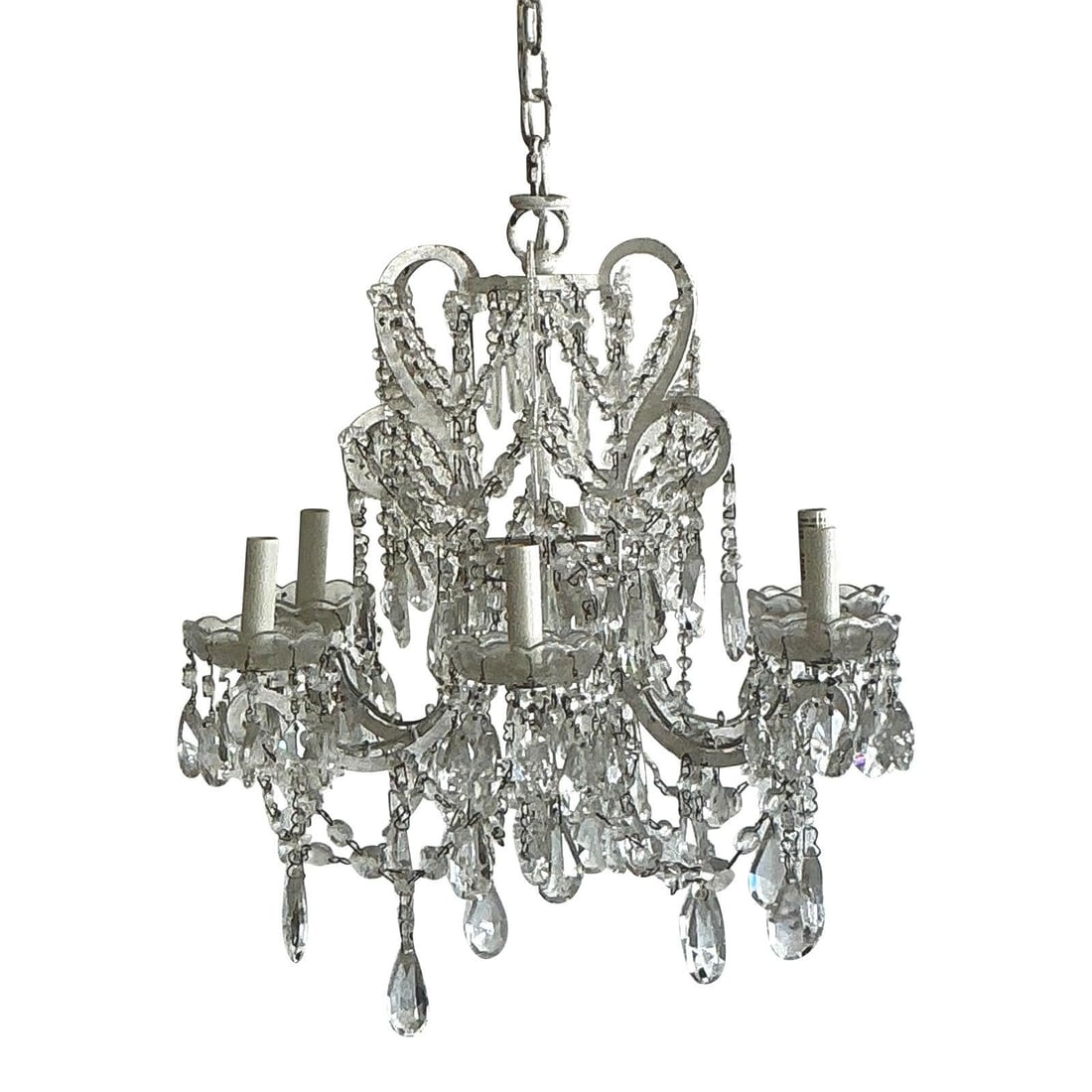 Vintage Regency Crystal Drop Chandelier by Restoration Hardware: Vintage Regency Crystal Drop Chandelier by Restoration Hardware This exquisite vintage crystal drop chandelier exudes timeless romance, drawing inspiration from classic Regency design. The elegant pie